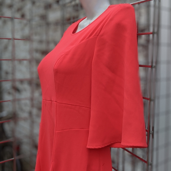 Designer Chaus Coral Red Dress Flutter sleeve shirt A line Size small - Picture 4 of 15